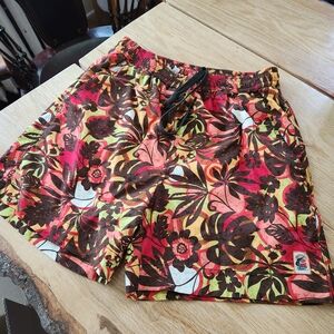 Tommy Bahama Swim Trunks Mens Small Orange Floral Hawaiian Lined Beach Resort